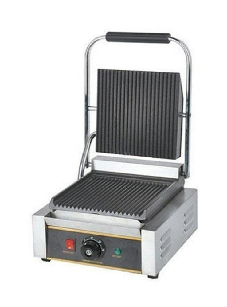 Single Contact Grill – Professional Panini Press & Sandwich Grill | Cast-Iron Plates, Adjustable Temperature, Stainless